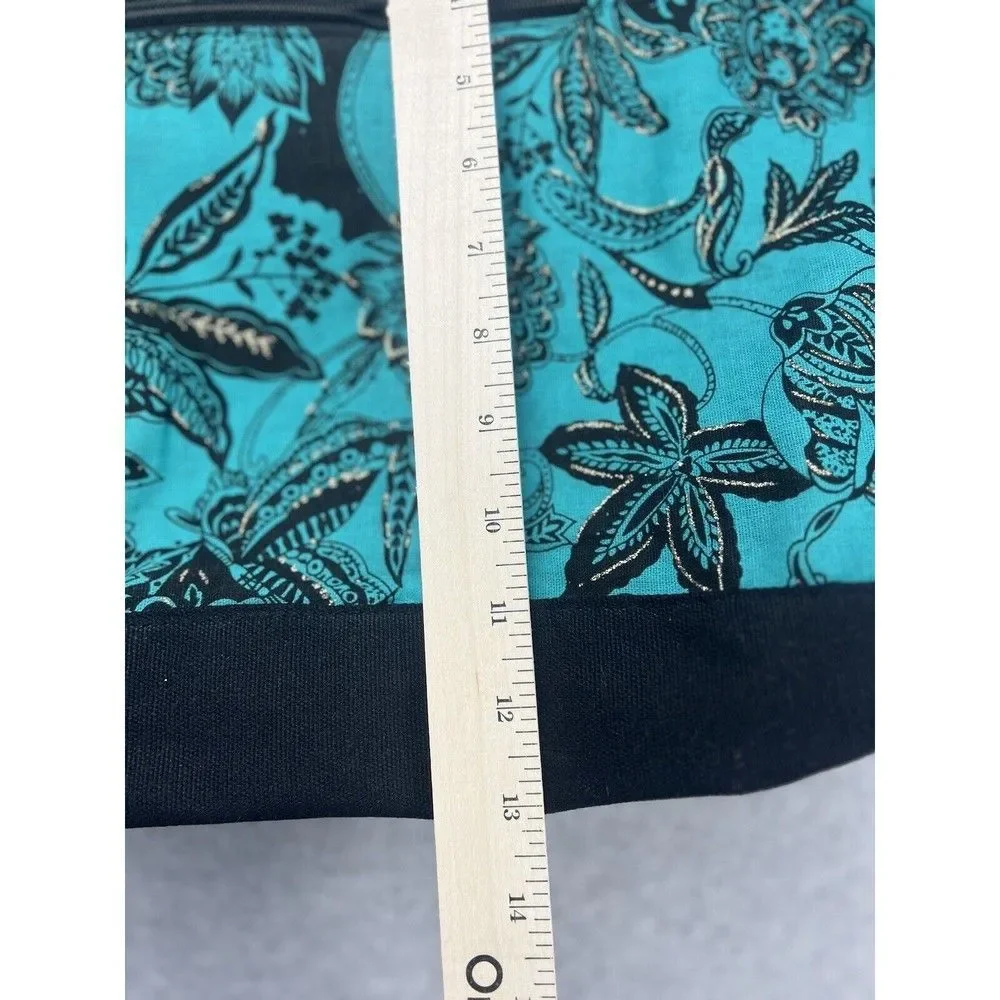 Mings Blue Black Floral Shoulder Tote Bag Boho Tropical Carryall NWT